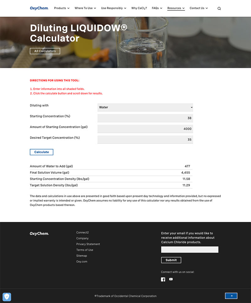 Diluting LIQUIDOW® Calculator - OxyChem Calcium Chloride