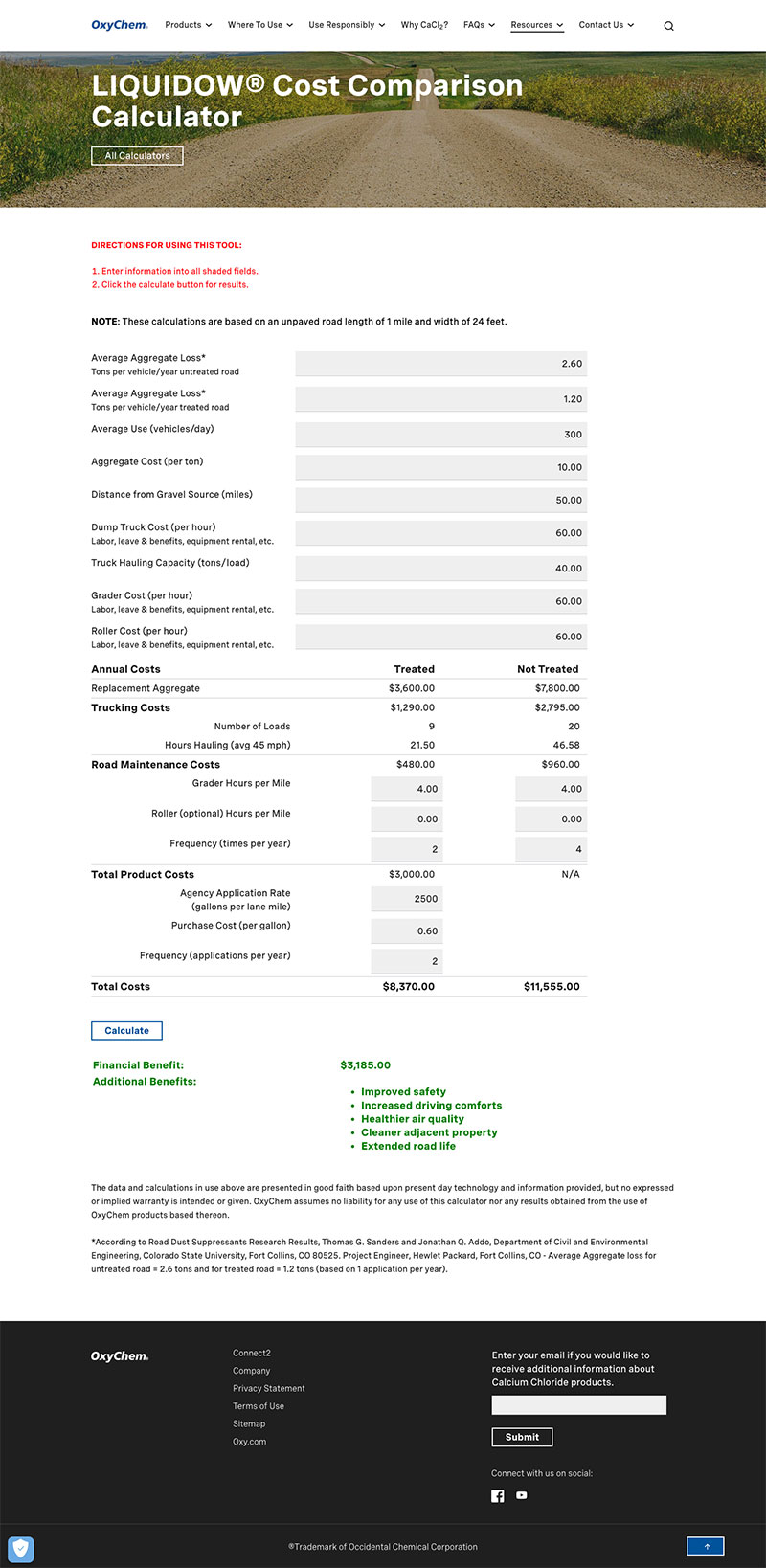 LIQUIDOW® Cost Comparison Calculator - OxyChem Calcium Chloride