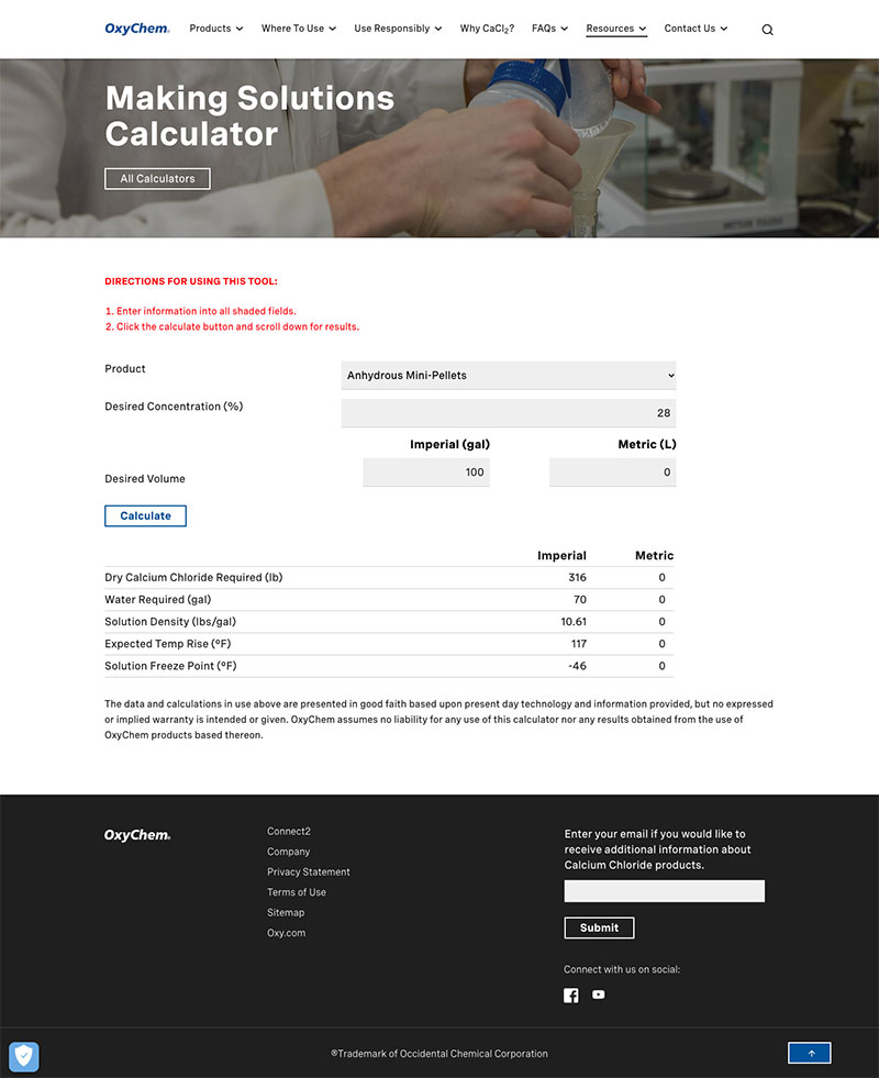 Making Solutions Calculator - OxyChem Calcium Chloride
